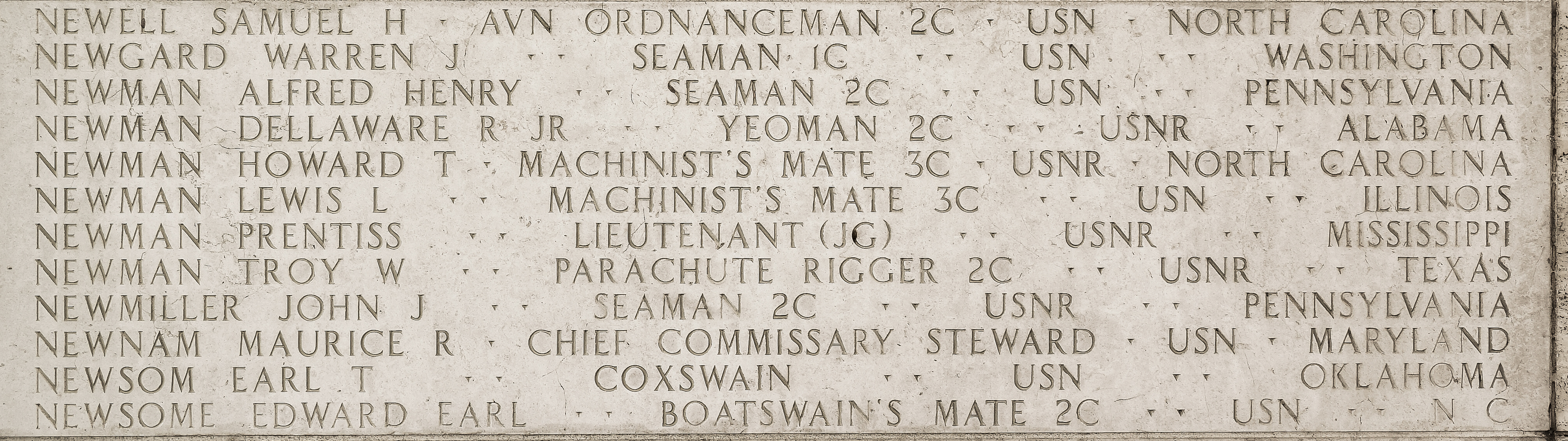 Dellaware R. Newman, Yeoman Second Class